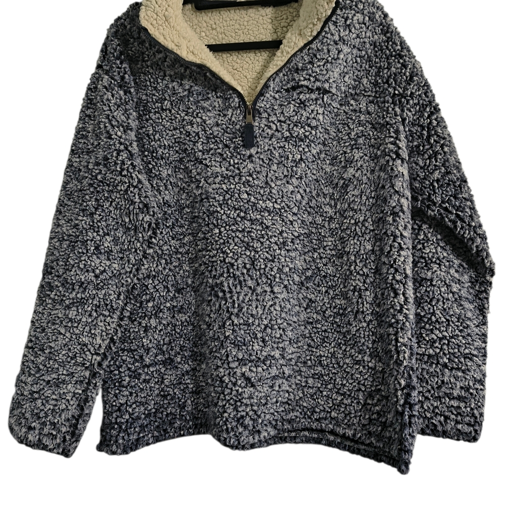 Oddy Large Pull Over Partial Zip Sherpa Soft Blue Sweater